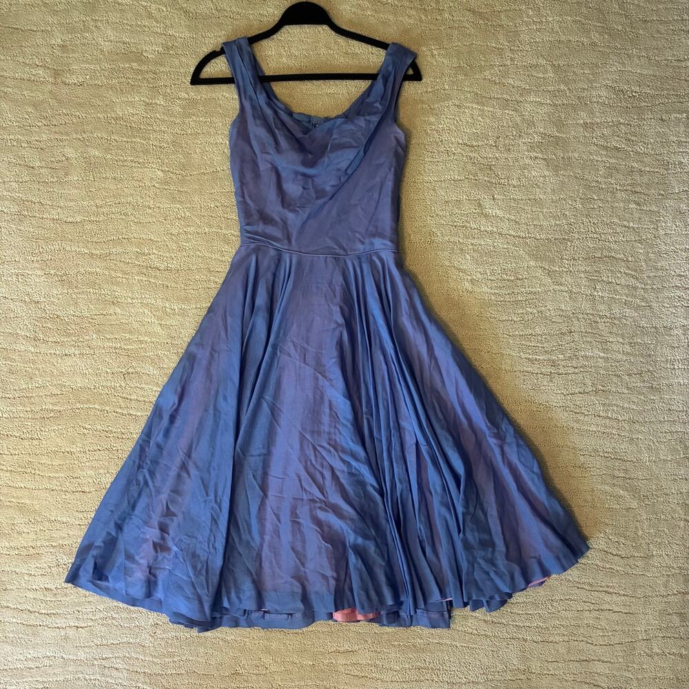 Vintage 50s Ceil Chapman Slate Blue/Purple Silk Chiffon Cocktail Dress Fit&Flare